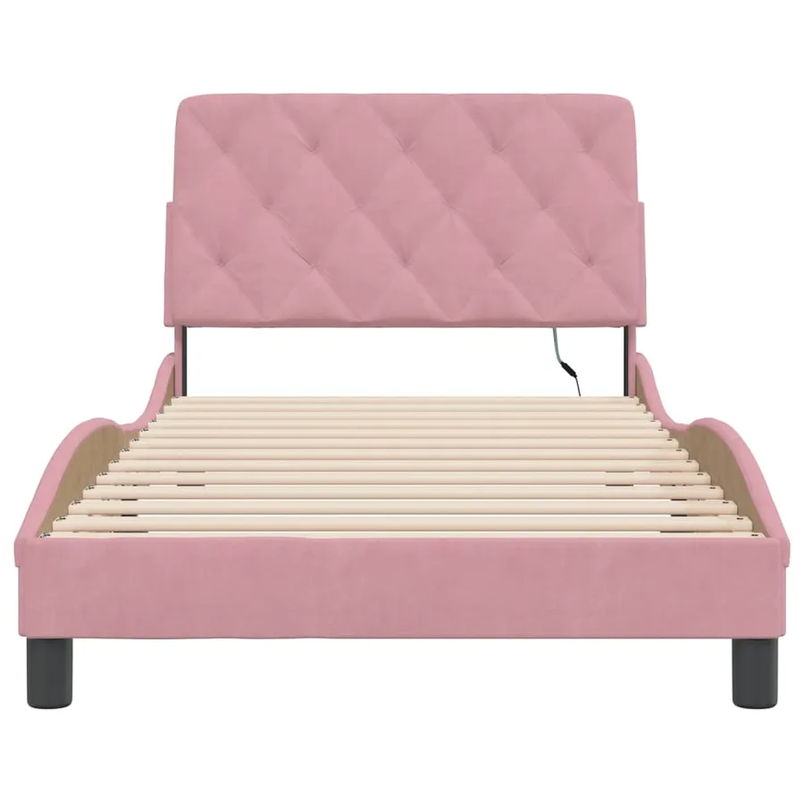 Cadre de lit avec LED sans matelas rose 100x200 cm velours - 6