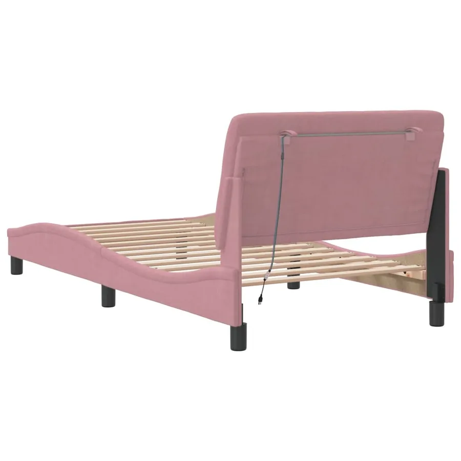 Cadre de lit avec LED sans matelas rose 100x200 cm velours - 8