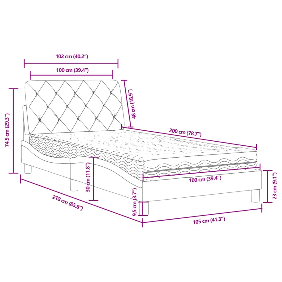 Lit avec matelas rose 100x200 cm velours - 11