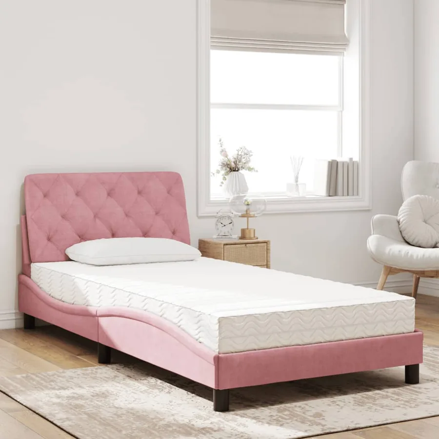 Lit avec matelas rose 100x200 cm velours - 3