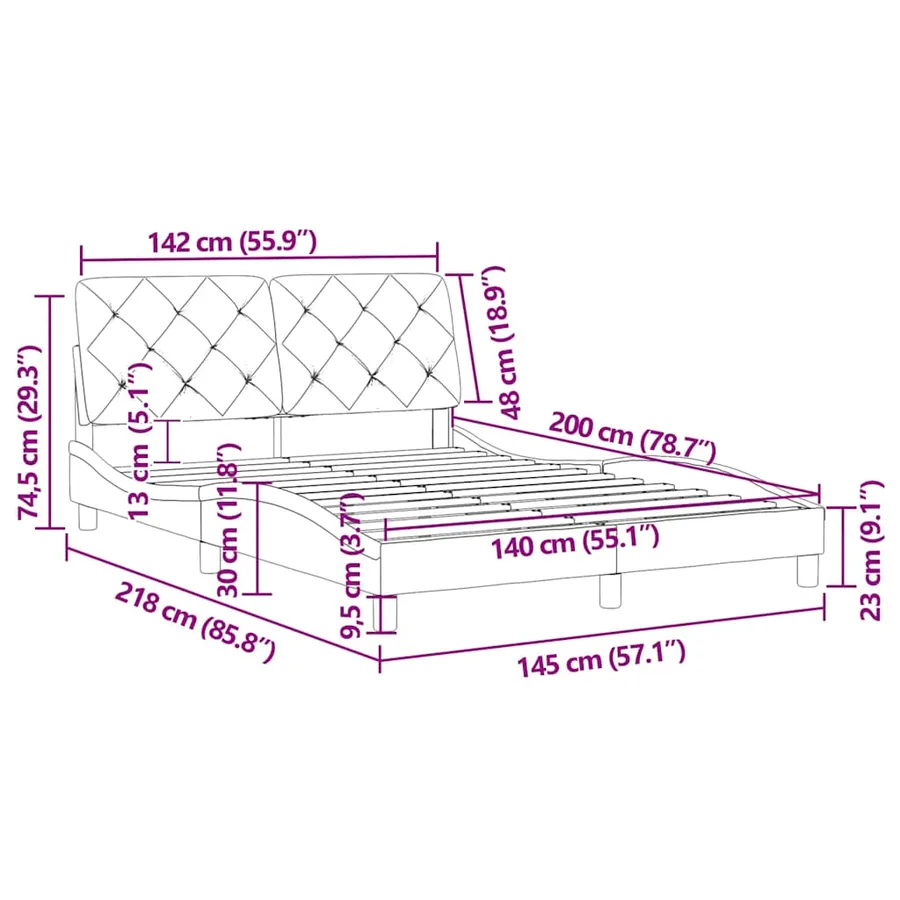 Cadre de lit sans matelas rose 140x200 cm velours - 12