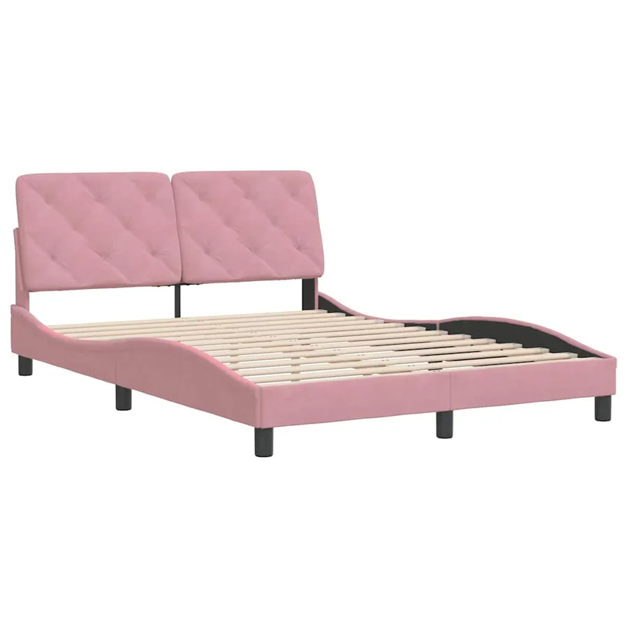Cadre de lit sans matelas rose 140x200 cm velours - 3