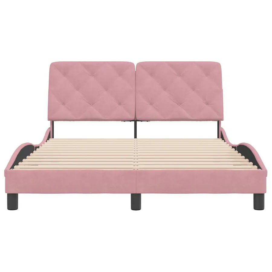 Cadre de lit sans matelas rose 140x200 cm velours - 5