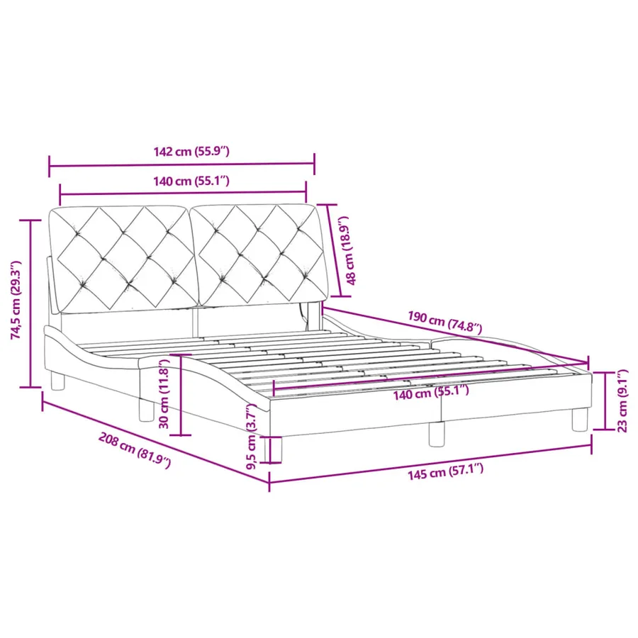 Cadre de lit avec LED sans matelas rose 140x190cm velours - 16