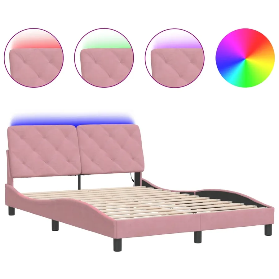 Cadre de lit avec LED sans matelas rose 140x190cm velours - 2