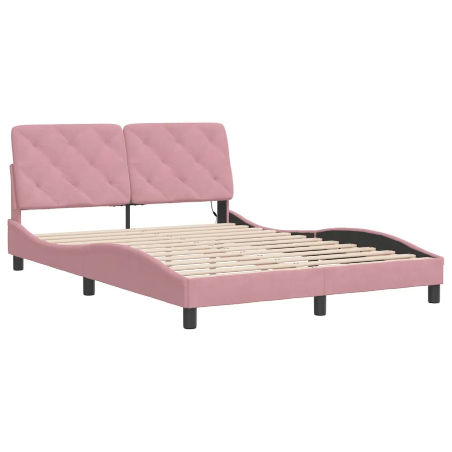 Cadre de lit avec LED sans matelas rose 140x190cm velours - 3