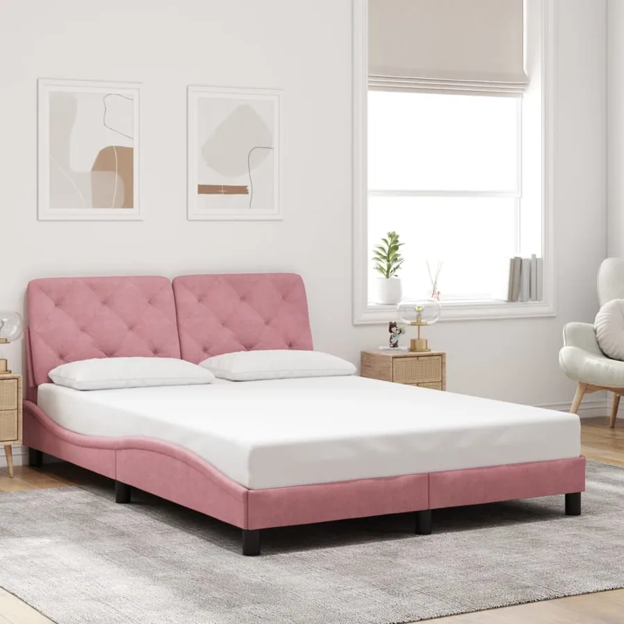 Cadre de lit avec LED sans matelas rose 140x190cm velours - 4