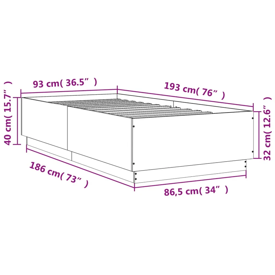 Cadre de lit sans matelas noir 90x190 cm - 9
