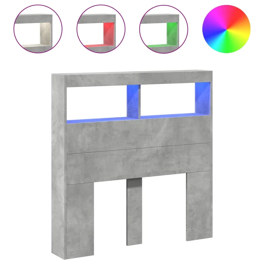 Armoire tête de lit avec LED gris béton 100x17x102 cm - 2