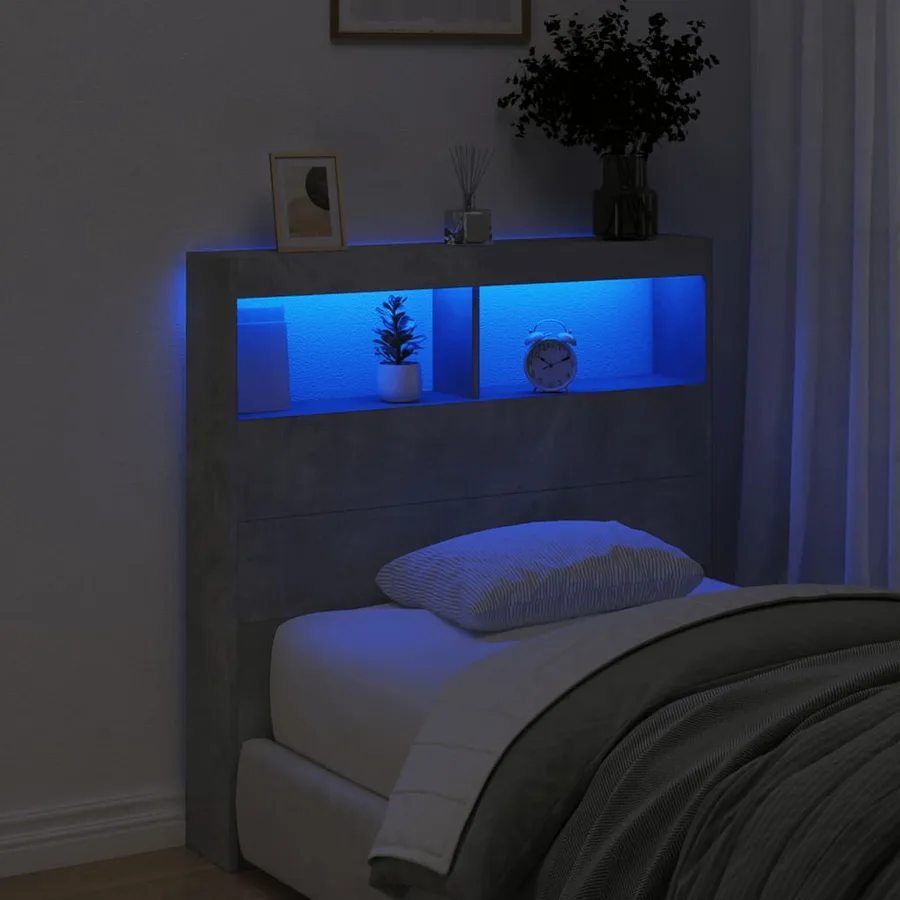 Armoire tête de lit avec LED gris béton 100x17x102 cm - 4