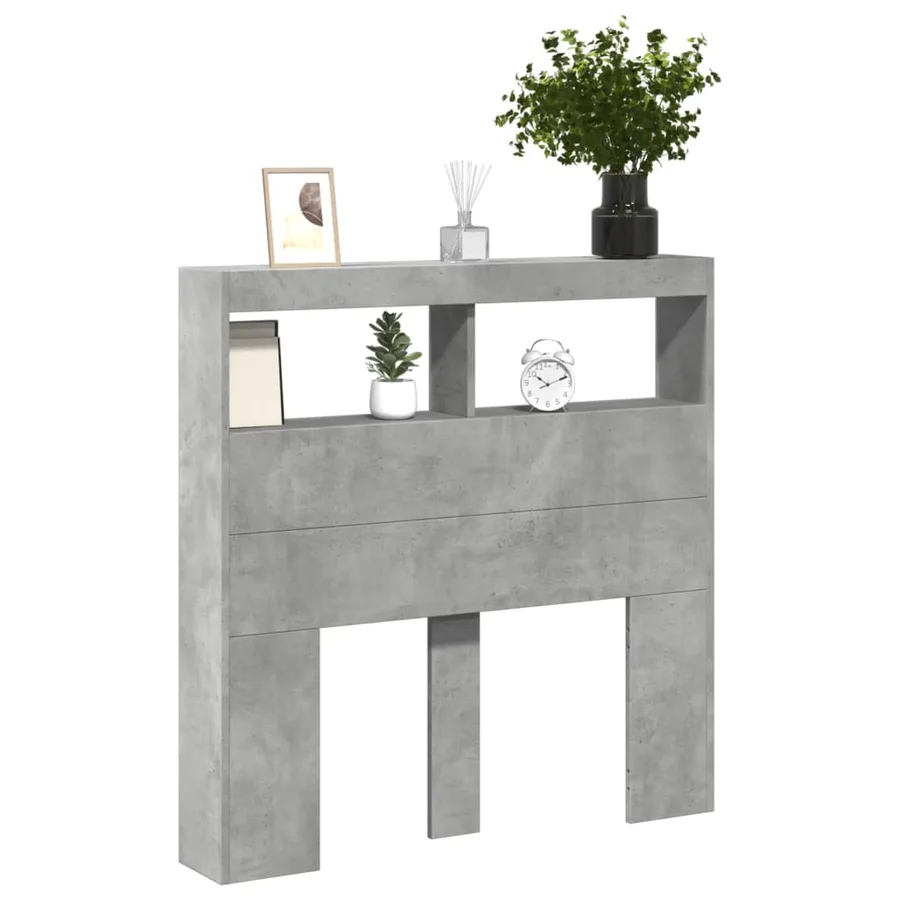 Armoire tête de lit avec LED gris béton 100x17x102 cm - 5