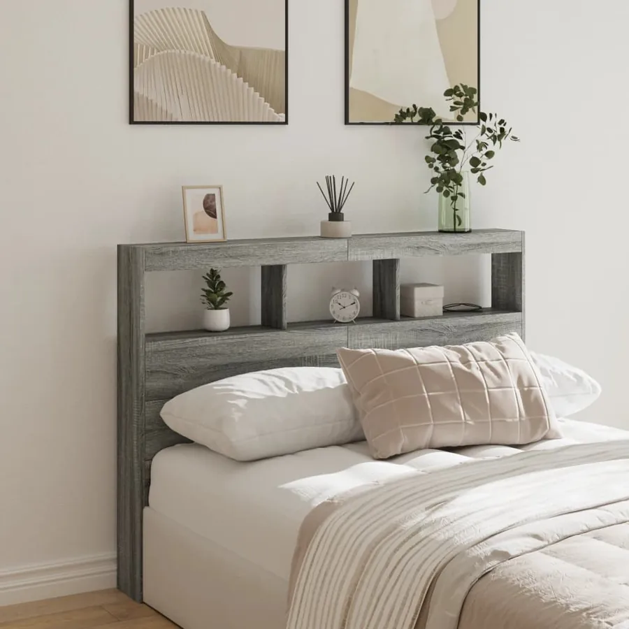 Armoire tête de lit avec LED sonoma gris 140x17x102 cm