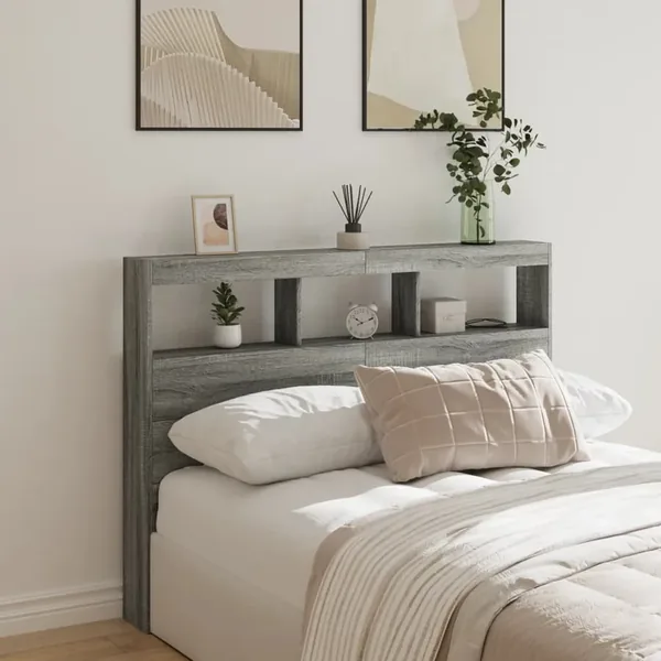 Armoire tête de lit avec LED sonoma gris 140x17x102 cm