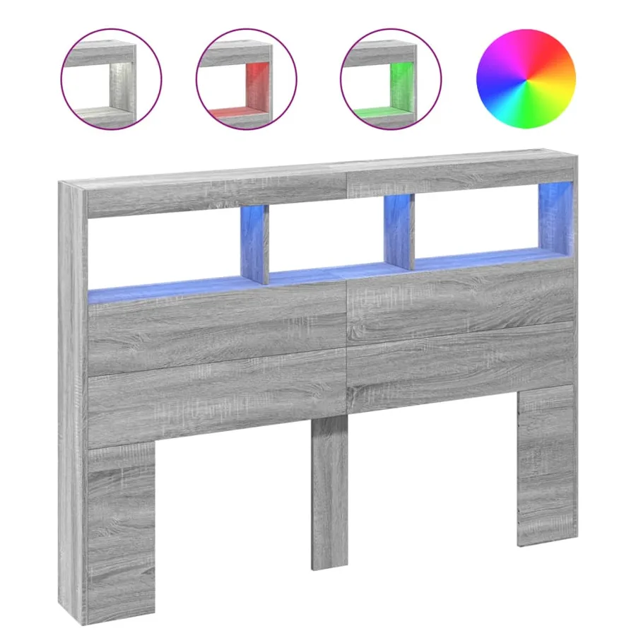 Armoire tête de lit avec LED sonoma gris 140x17x102 cm - 2