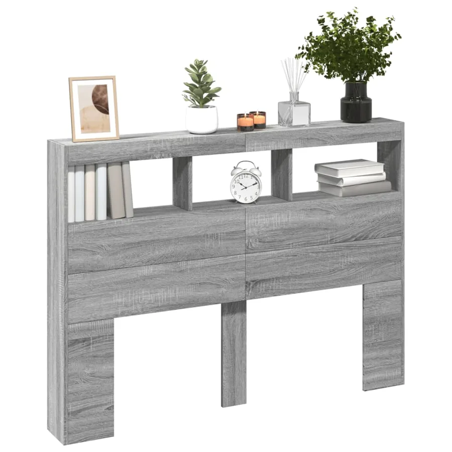 Armoire tête de lit avec LED sonoma gris 140x17x102 cm - 5