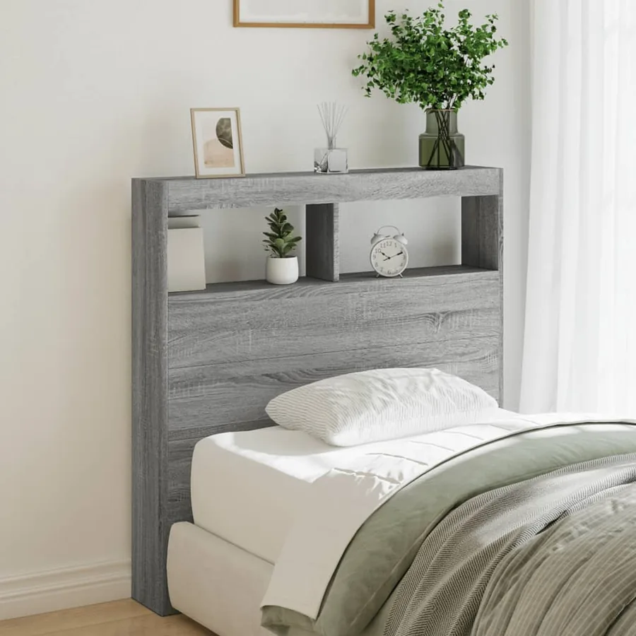 Armoire tête de lit avec LED sonoma gris 100x17x102 cm