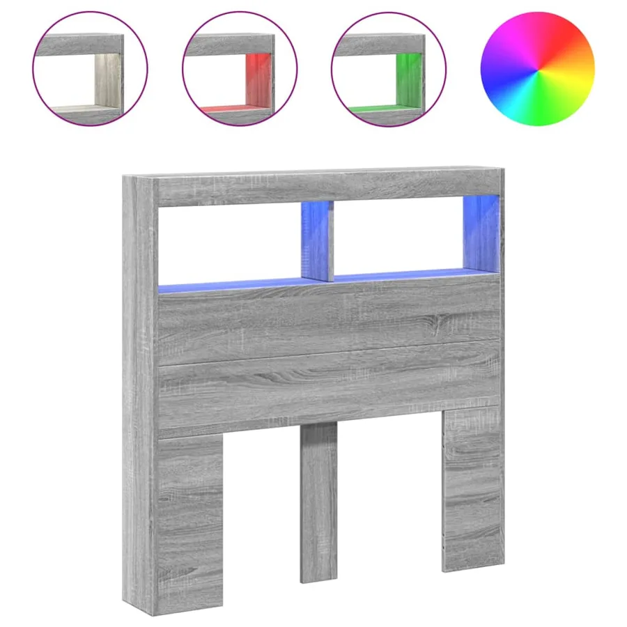 Armoire tête de lit avec LED sonoma gris 100x17x102 cm - 2