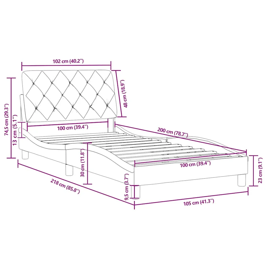 Cadre de lit sans matelas bleu 100x200 cm velours - 11