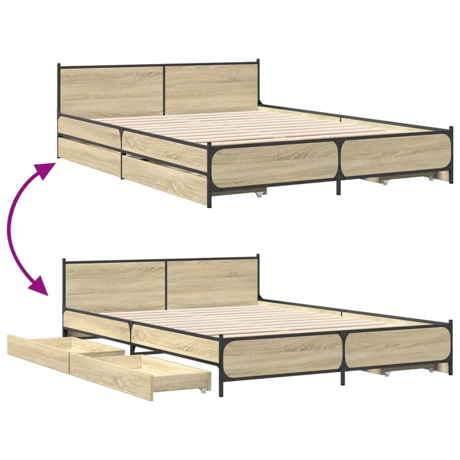 Cadre de lit avec tiroirs sans matelas chêne sonoma 120x190 cm - 7