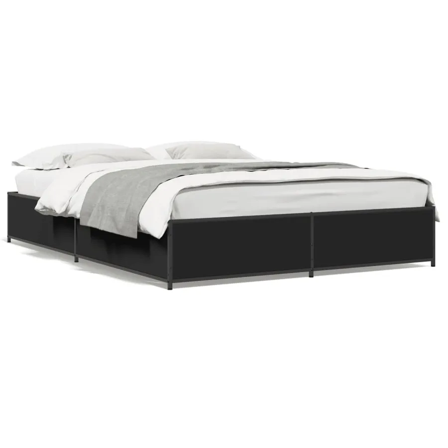 Cadre de lit sans matelas noir 150x200 cm - 2