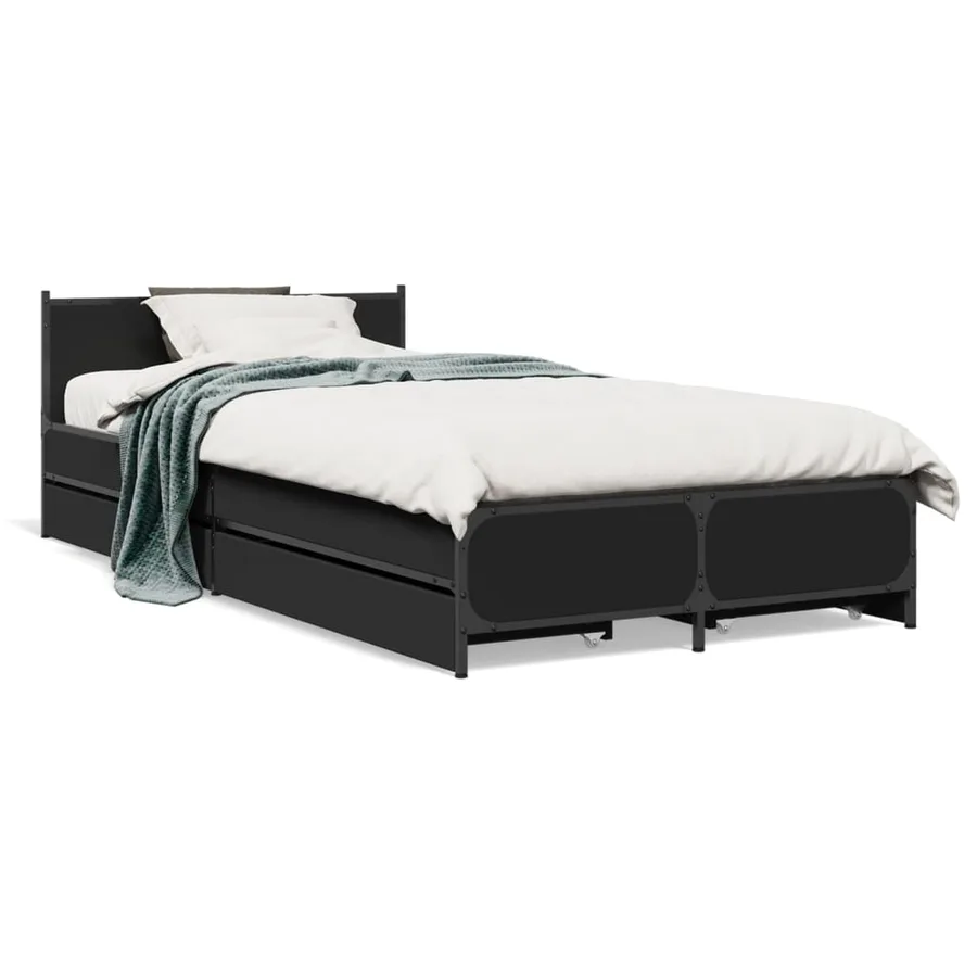Cadre de lit avec tiroirs sans matelas noir 75x190 cm - 2