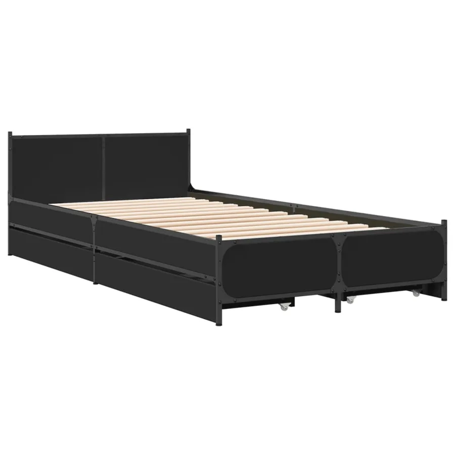 Cadre de lit avec tiroirs sans matelas noir 75x190 cm - 3