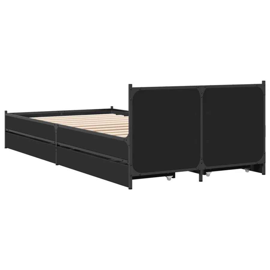 Cadre de lit avec tiroirs sans matelas noir 75x190 cm - 6