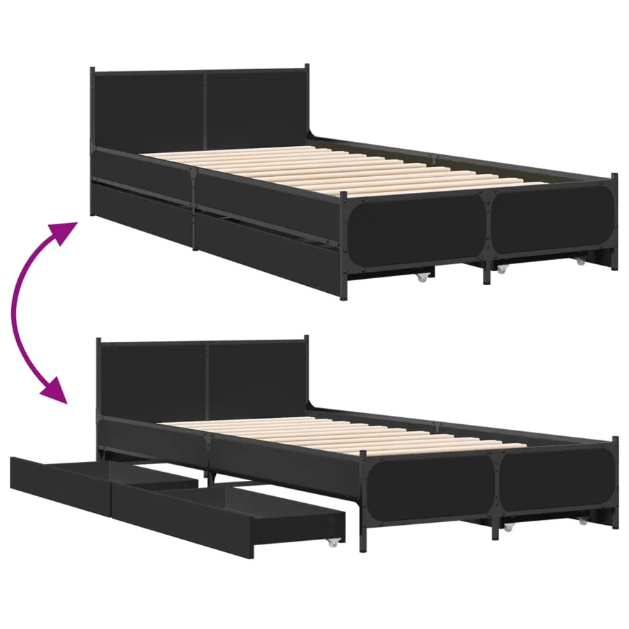 Cadre de lit avec tiroirs sans matelas noir 75x190 cm - 7