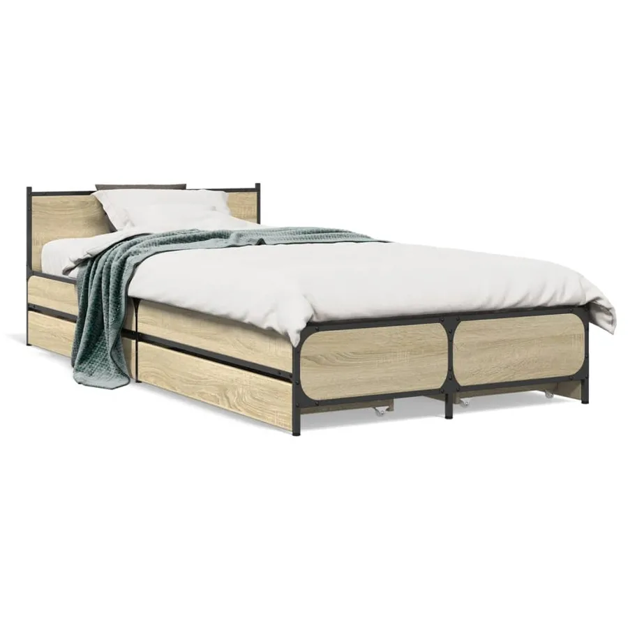 Cadre de lit avec tiroirs sans matelas chêne sonoma 90x190 cm - 2