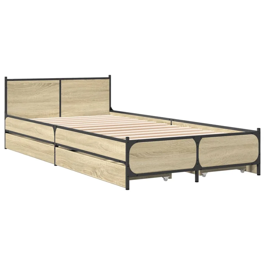 Cadre de lit avec tiroirs sans matelas chêne sonoma 90x190 cm - 3