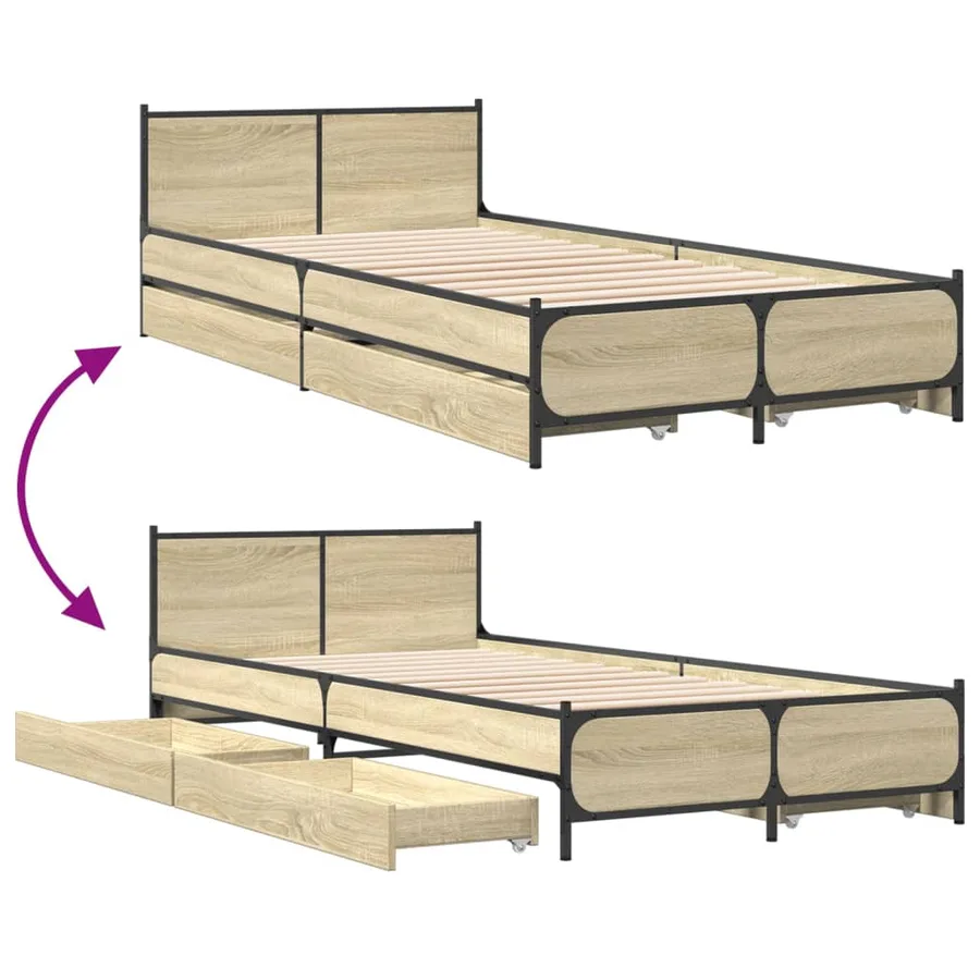 Cadre de lit avec tiroirs sans matelas chêne sonoma 90x190 cm - 7