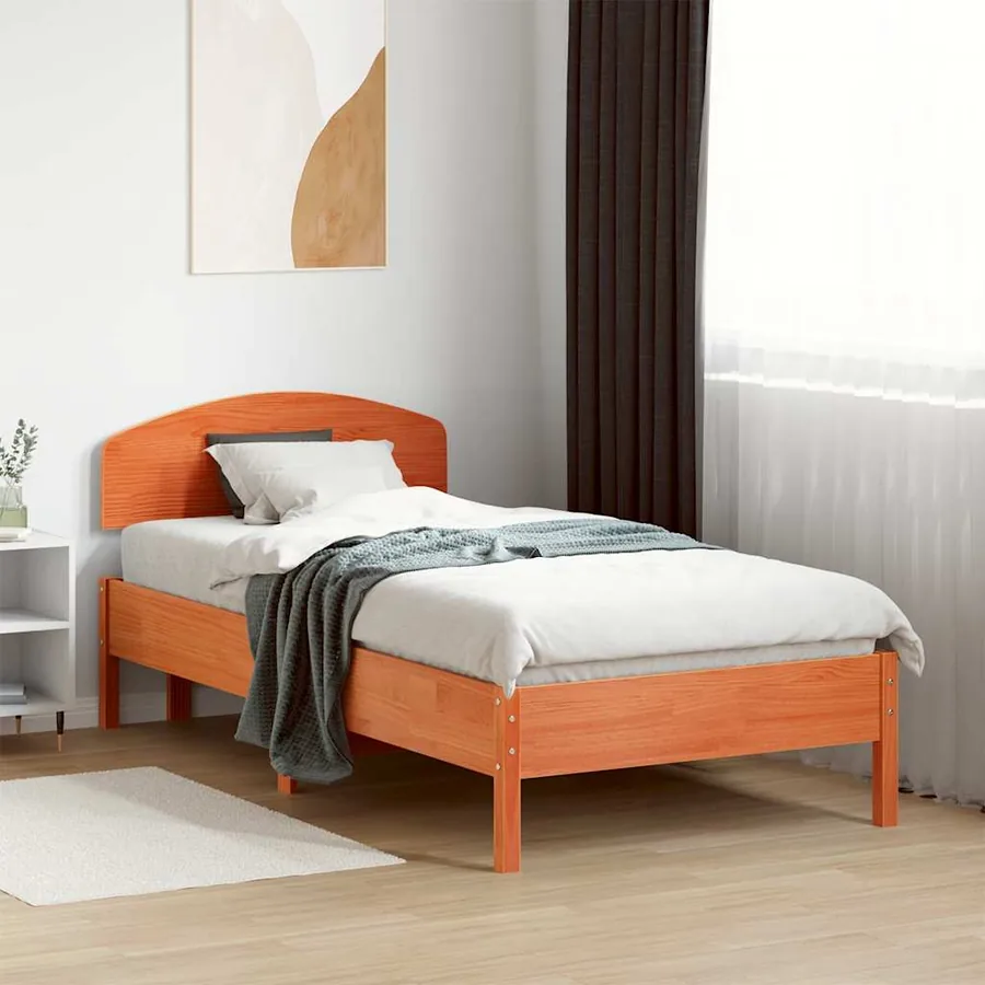 Cadre de lit sans matelas cire marron 75x190 cm bois pin massif