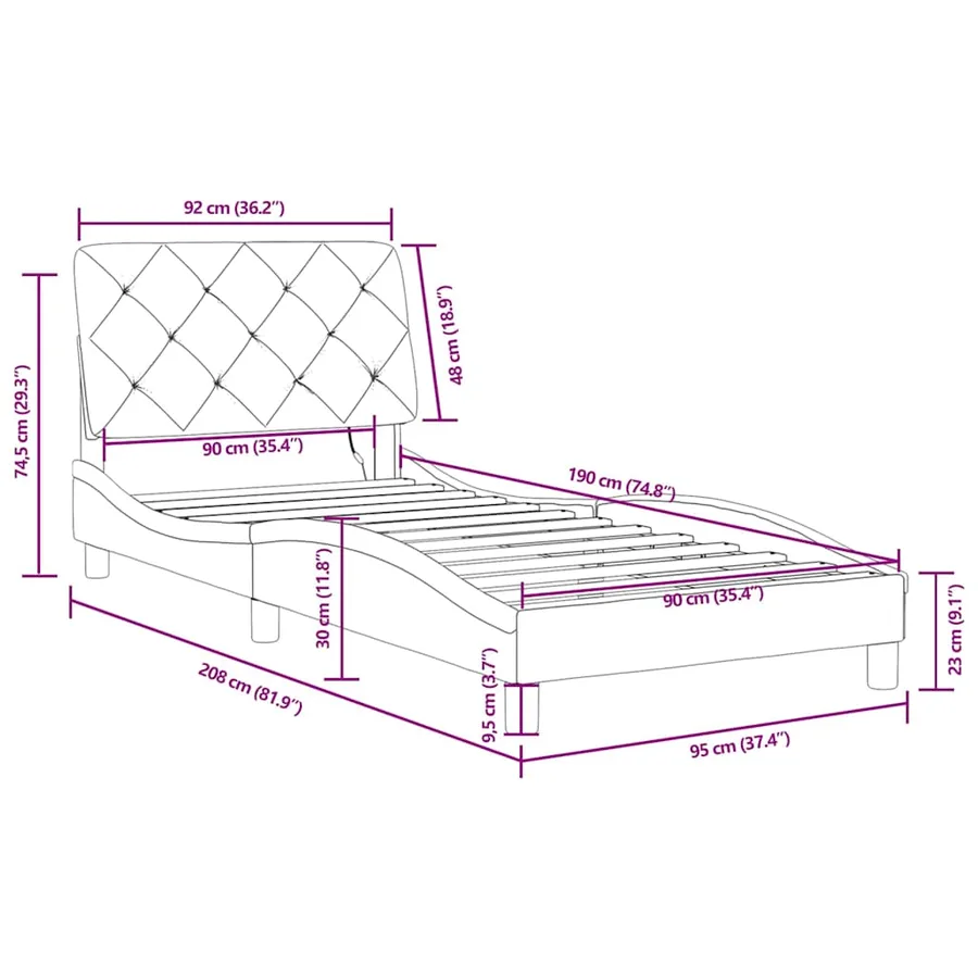 Cadre de lit avec LED sans matelas vert foncé 90x190 cm velours - 15