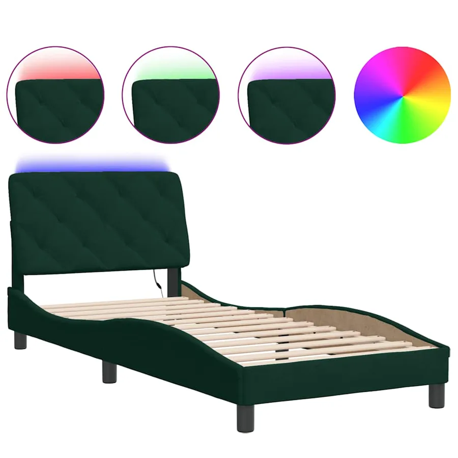 Cadre de lit avec LED sans matelas vert foncé 90x190 cm velours - 2