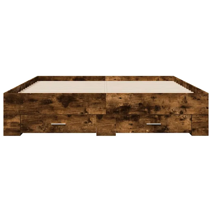 Cadre de lit avec tiroirs sans matelas chêne fumé 140x200 cm - 4