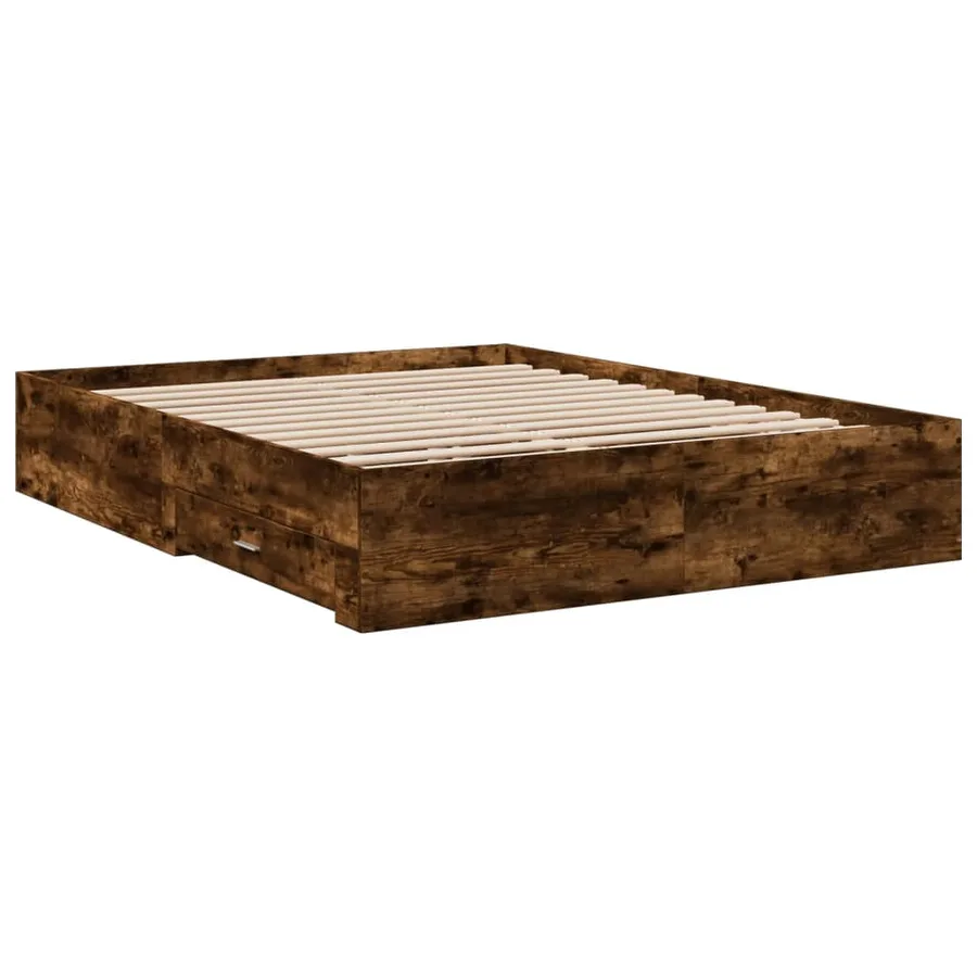Cadre de lit avec tiroirs sans matelas chêne fumé 140x200 cm - 6