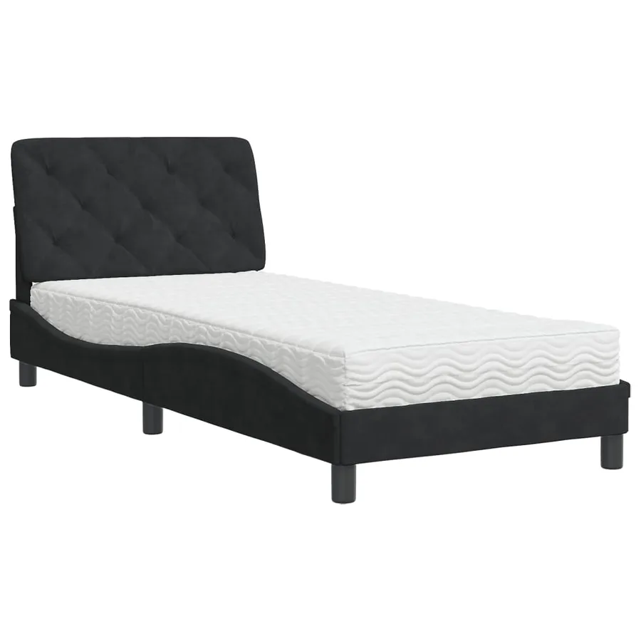 Lit avec matelas noir 90x190 cm velours - 2