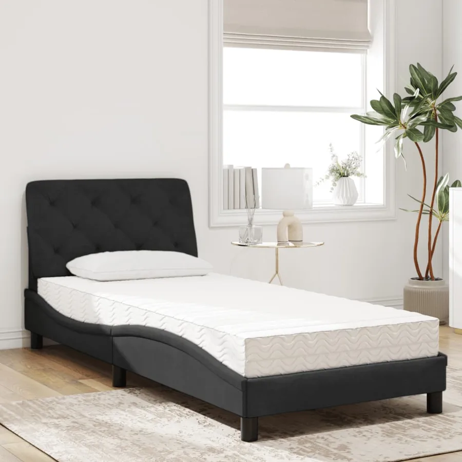 Lit avec matelas noir 90x190 cm velours - 3