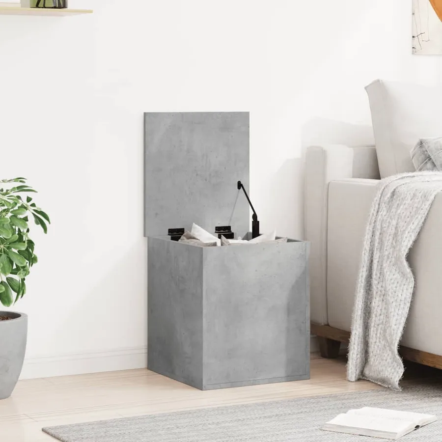 Boîte de rangement gris béton 40x42x46 cm bois d'ingénierie - 3
