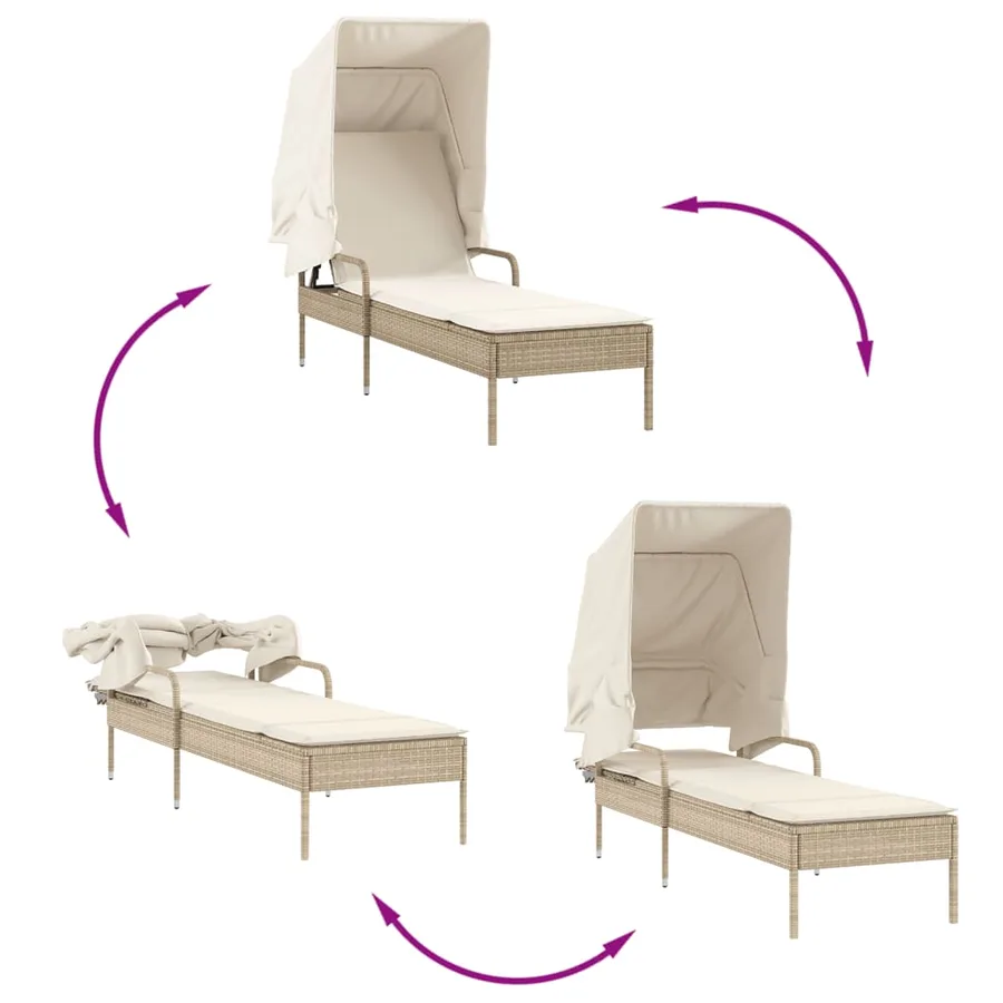Chaise longue avec auvent gris résine tressée - 17