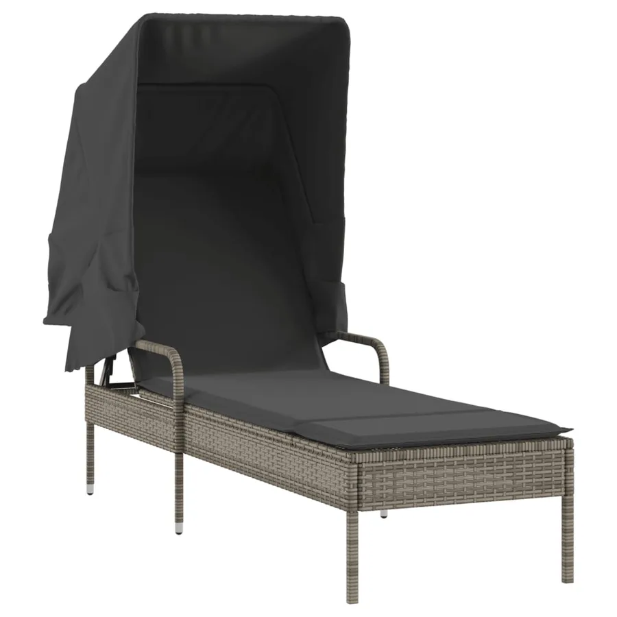 Chaise longue avec auvent gris résine tressée - 2