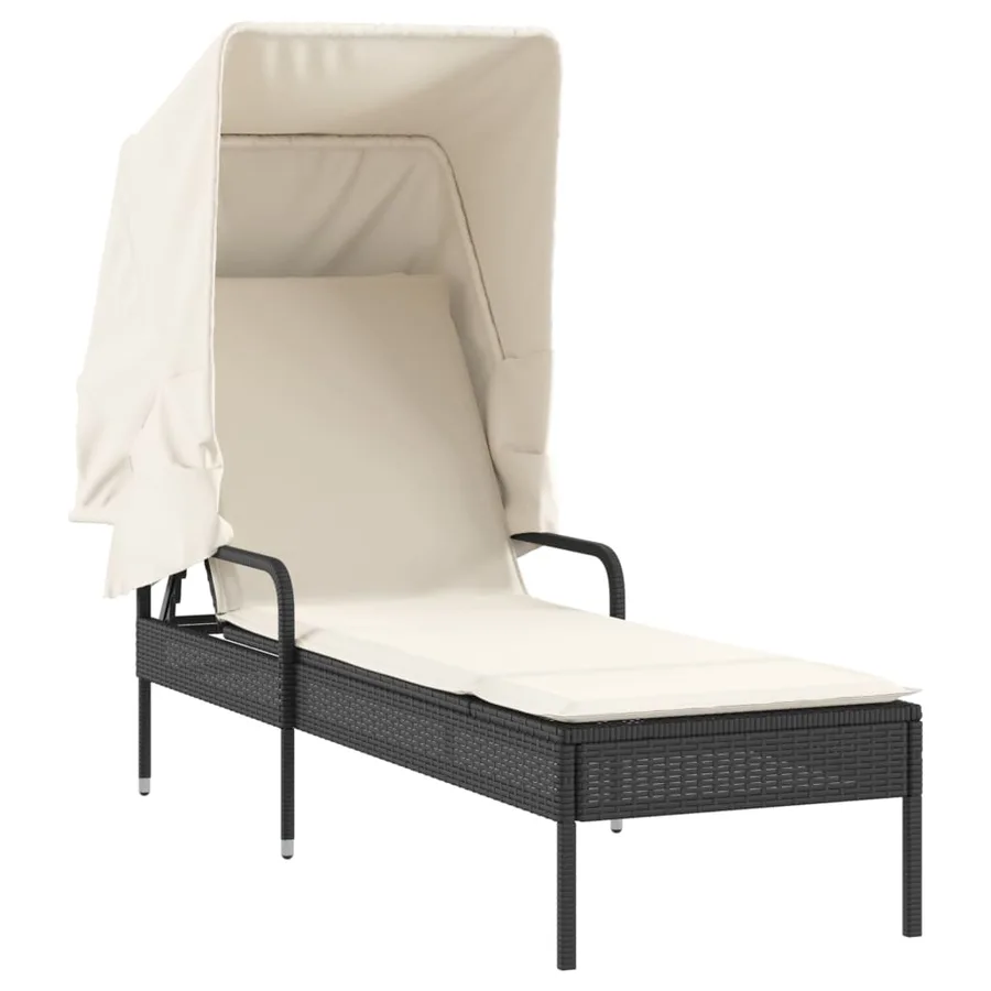 Chaise longue avec auvent gris résine tressée - 22