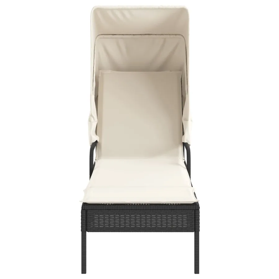 Chaise longue avec auvent gris résine tressée - 24