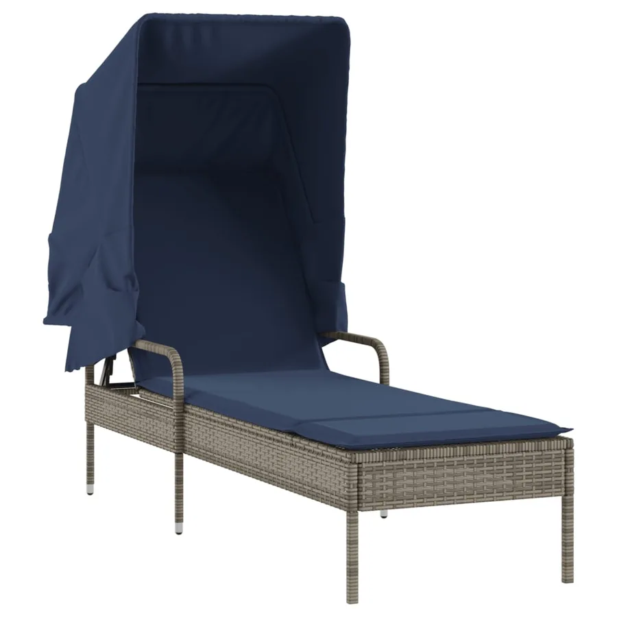 Chaise longue avec auvent gris résine tressée - 32