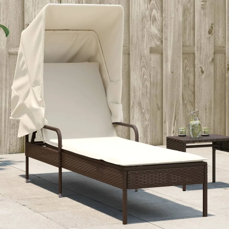 Chaise longue avec auvent gris résine tressée - 41