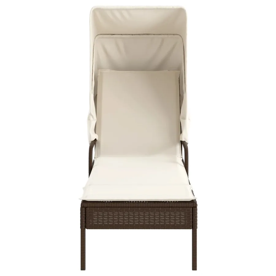 Chaise longue avec auvent gris résine tressée - 44