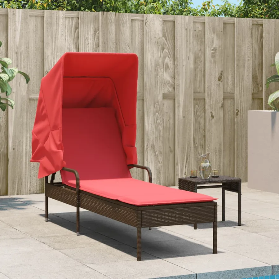 Chaise longue avec auvent gris résine tressée - 53