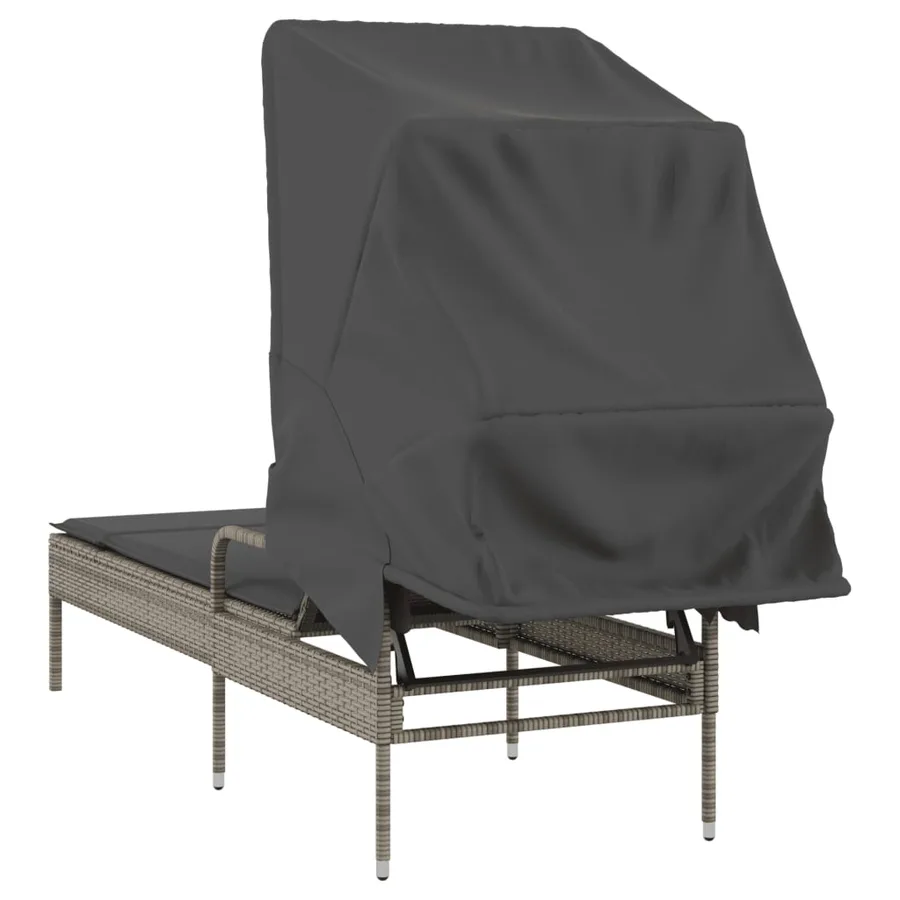 Chaise longue avec auvent gris résine tressée - 6