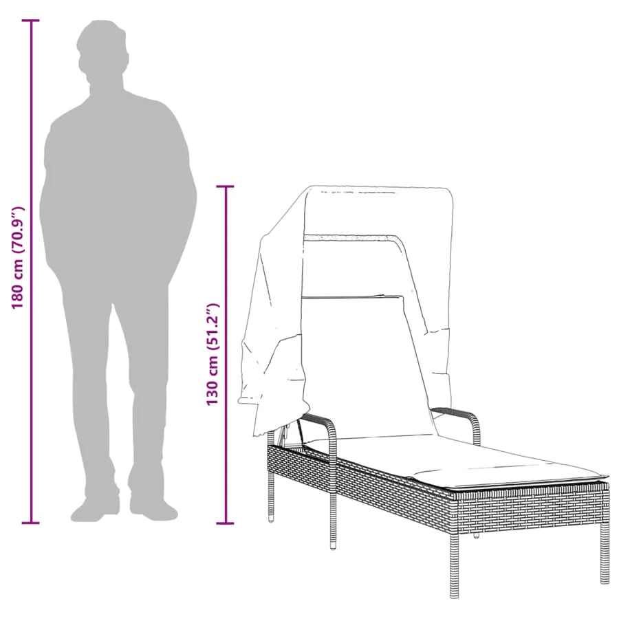 Chaise longue avec auvent gris résine tressée - 60