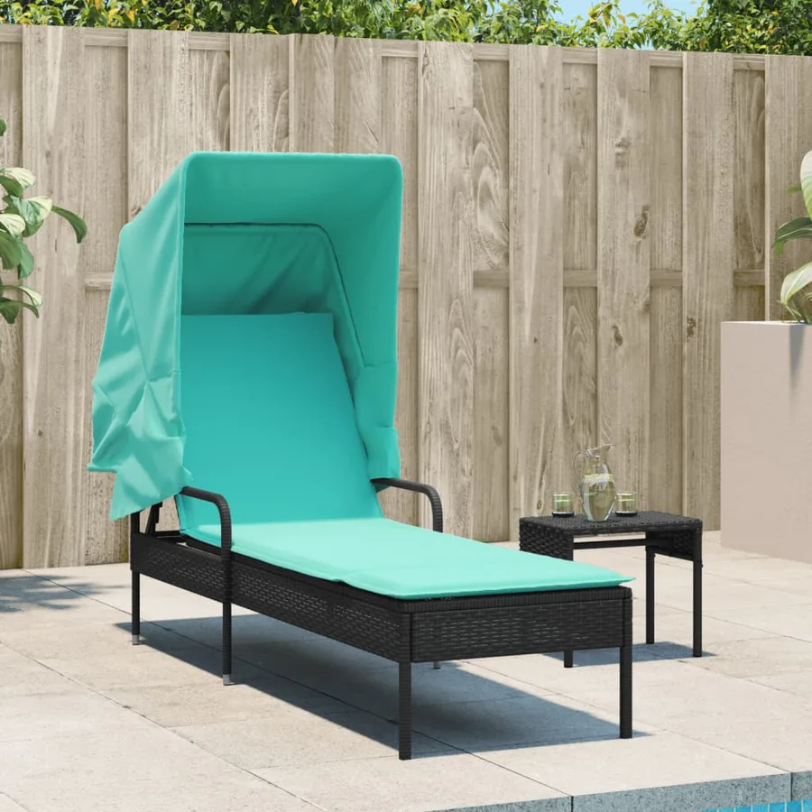 Chaise longue avec auvent gris résine tressée - 63